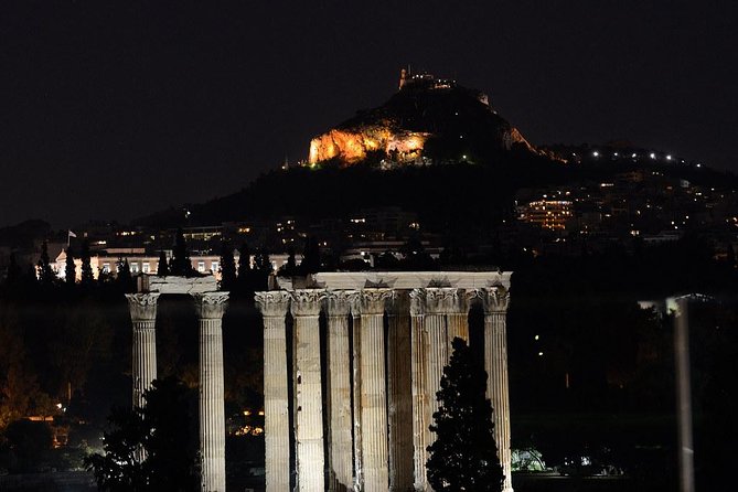 Athens By Night Driving Tour (Highlights) , and Dinner time - Parthenon and Olympian Zeus: the big monuments after dark